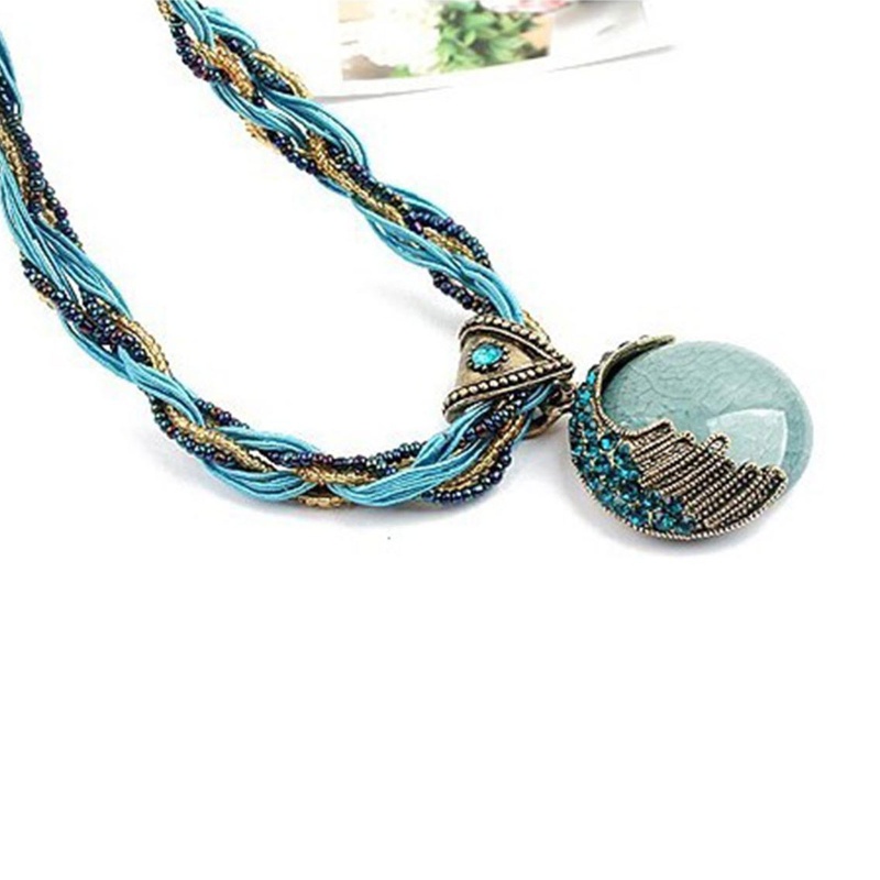 Vòng cổ mặt đá ngọc lam phong cách Bohemian cổ điển cho nữ