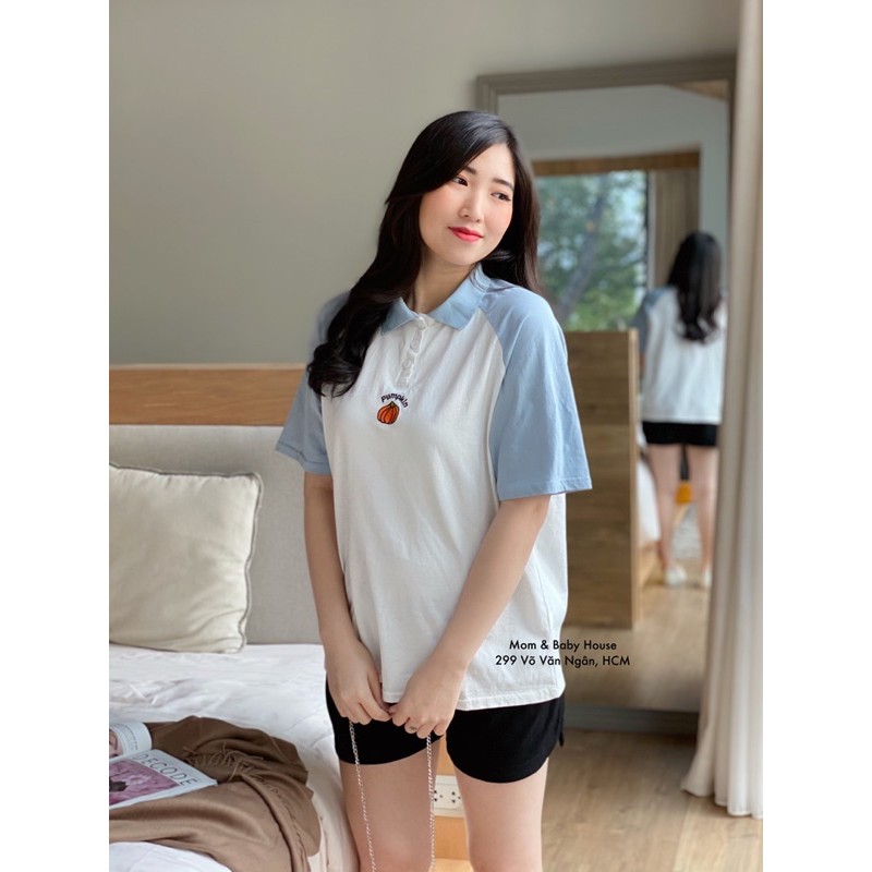 Áo thun bầu tay ngắn thêu họa tiết trẻ trung