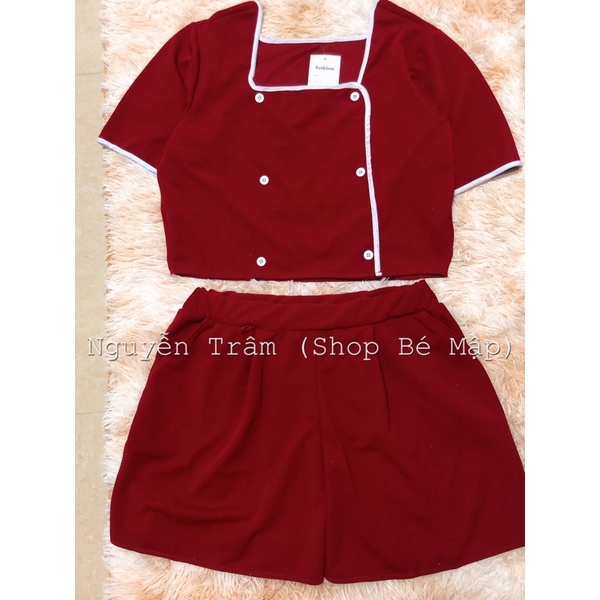 Set Áo Croptop Viền Trắng Quần Short Ống Rộng BigSize 65-87Kg [Hình Thật Chính Chủ]