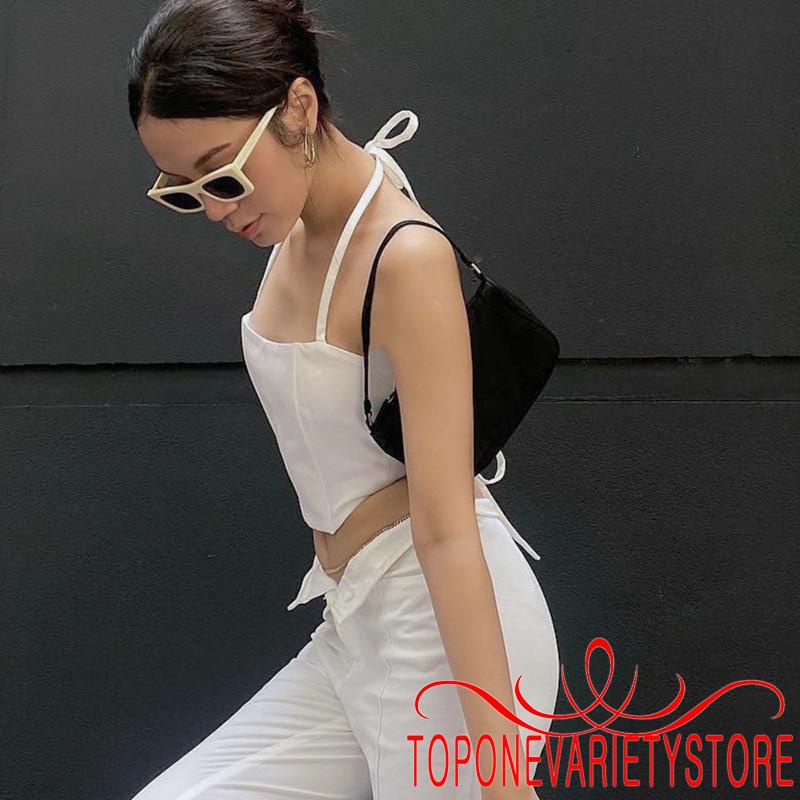 Áo Croptop Hai Dây Hở Lưng Màu Trơn Thời Trang Mùa Hè Cho Nữ