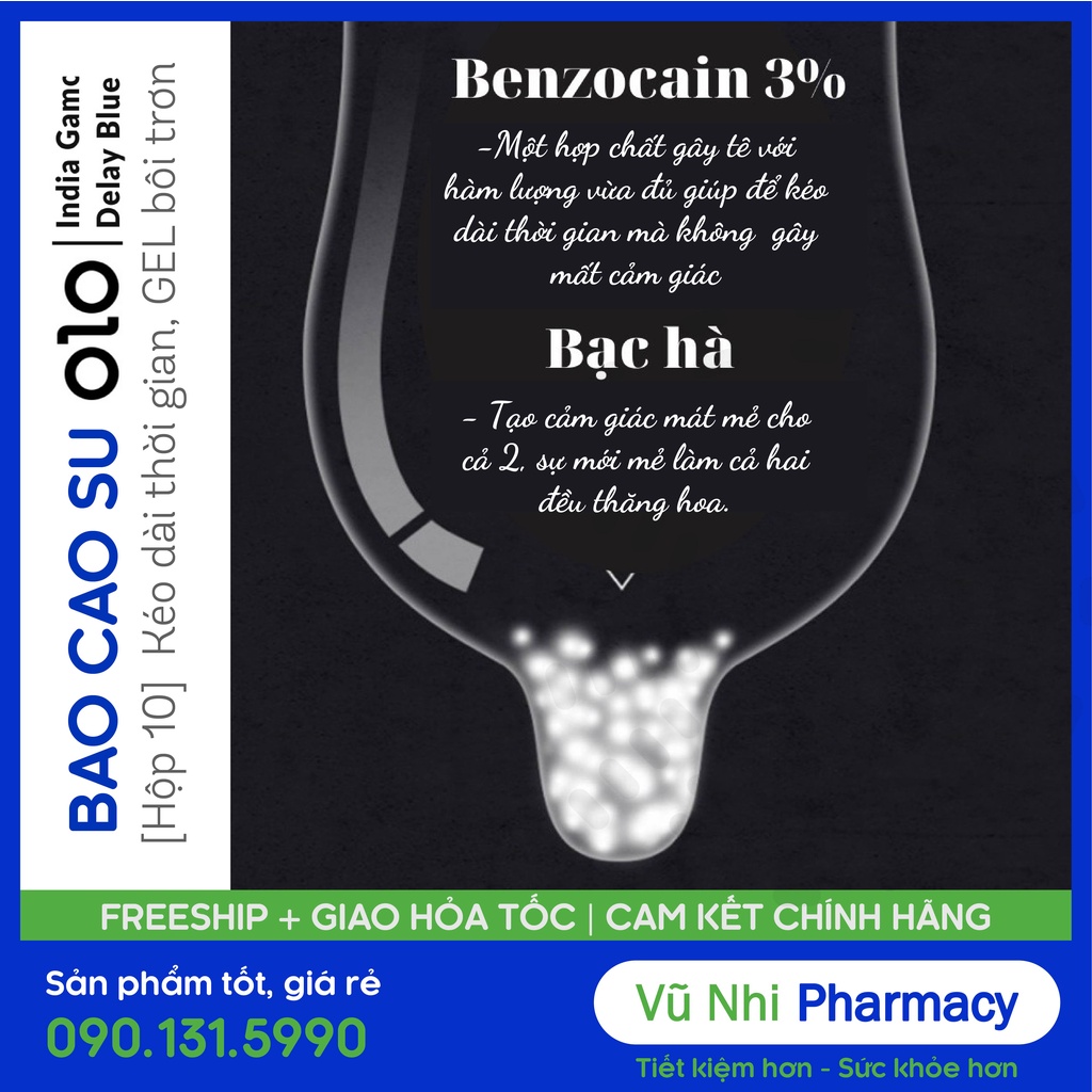 [Hộp 10] Bao Cao Su OLO 001 Xanh Ấn Độ giúp Kéo Dài Thời Gian, Siêu Mỏng, Nhiều GEL bôi trơn