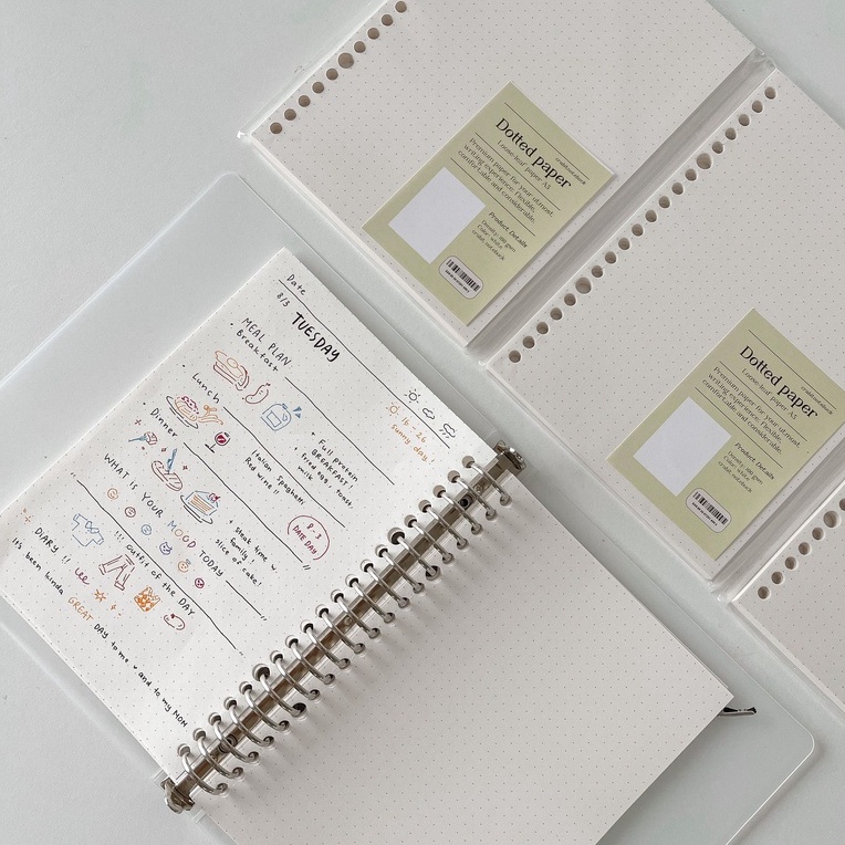 Sổ còng A5 bìa còng Crabit Someday 20 lỗ, 50 tờ, ruột chấm dotgrid, ruột ô vuông grid ghi chép bullet journal