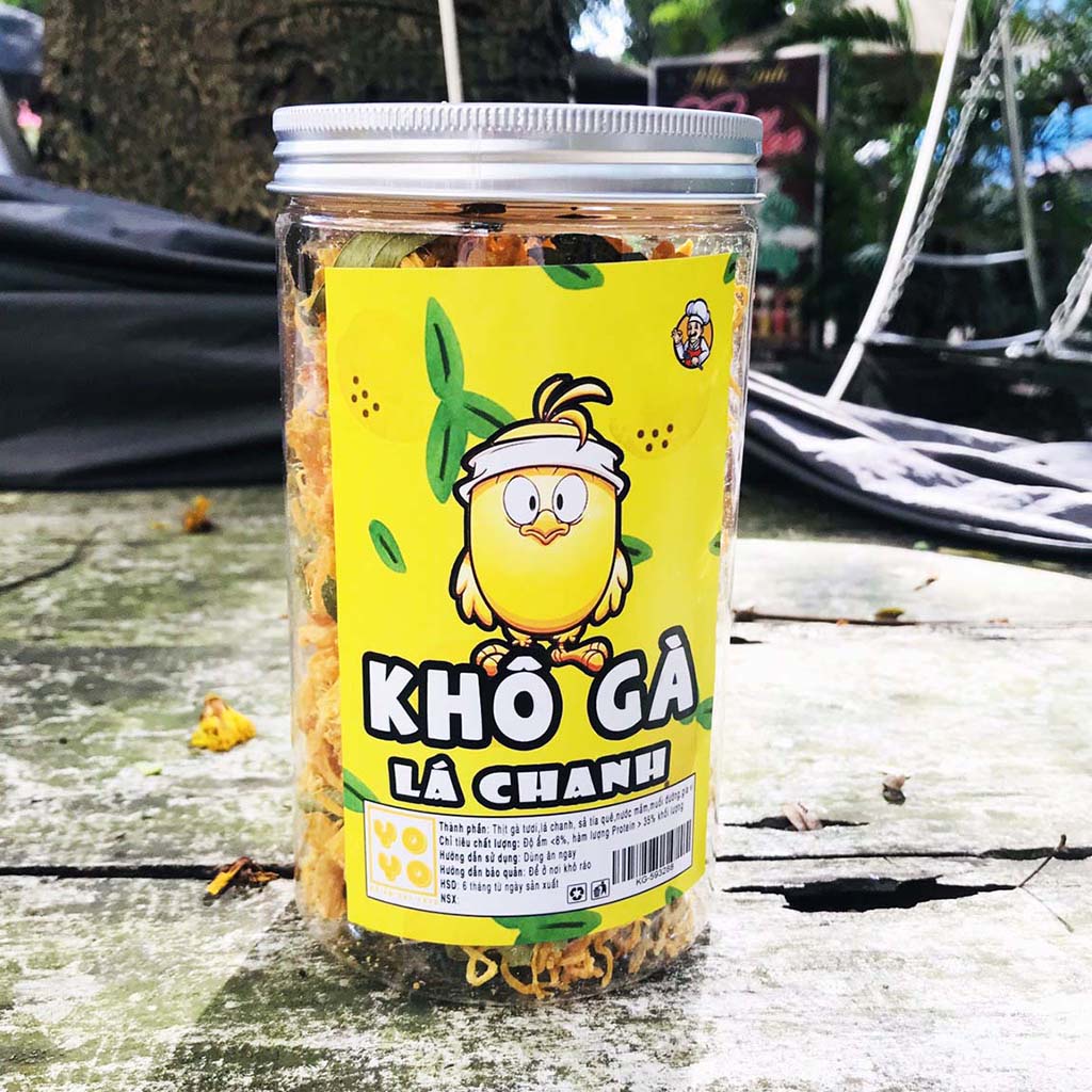 Khô gà lá chanh xe sợi đóng hũ 300g đồ ăn vặt YOYO