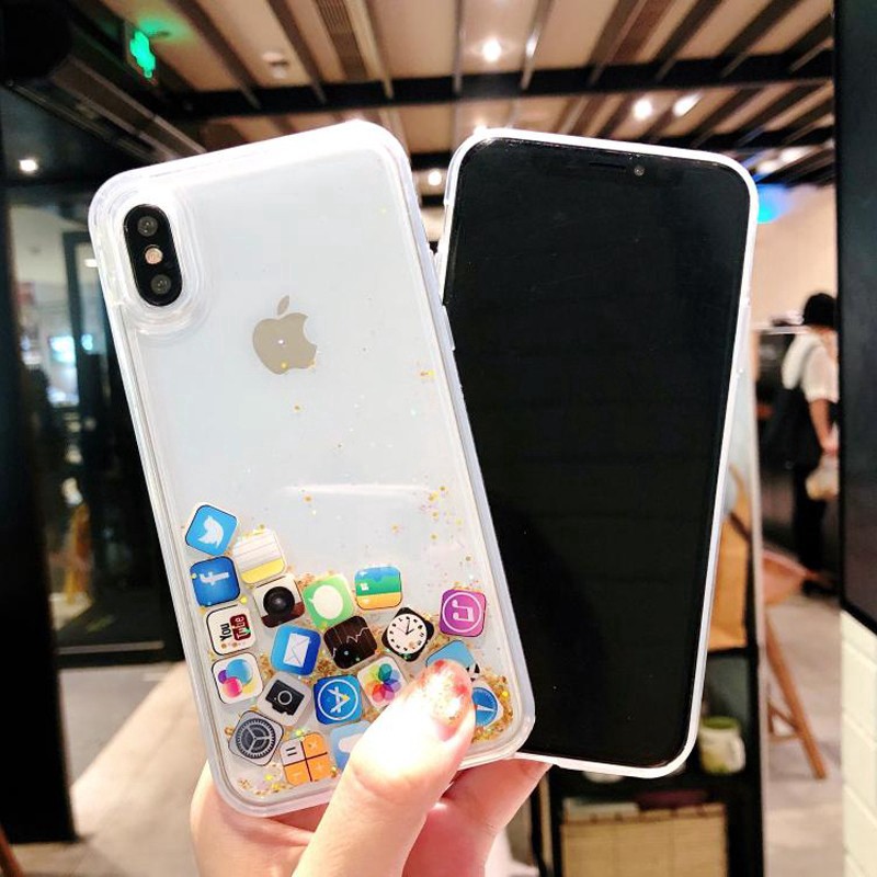 Ốp lưng kim tuyến biểu tượng IOS cho IPhone 6 6S 7 8 Plus X XS XR XS Max 11 12 Pro Max Mini