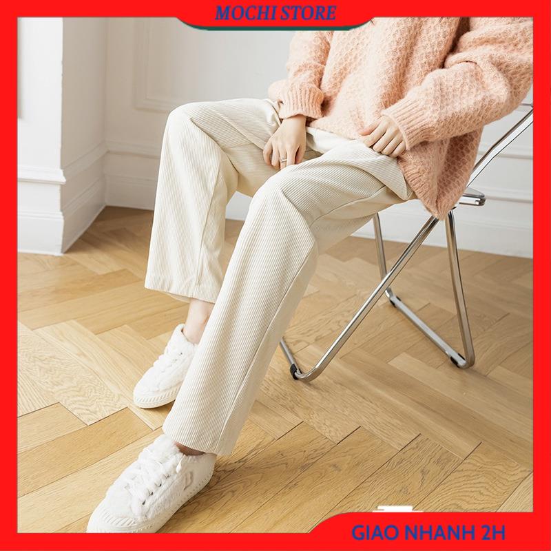 Quần Ống Suông Nữ Lưng Cao, Quần Ống Rộng Nữ Nhung Tăm Kéo Khóa Lưng Thun Sau 3 Màu Đen, Kem, Nâu Dễ Phối Đồ Siêu Tôn Dá | BigBuy360 - bigbuy360.vn