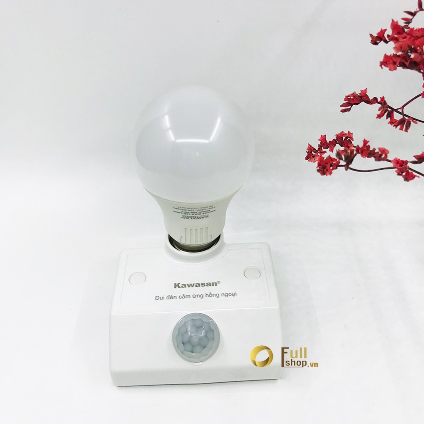 Trọn bộ đui đèn cảm ứng chuyển động và đèn LED BULB tròn cao cấp 7W Kawasan SS68B-A50W