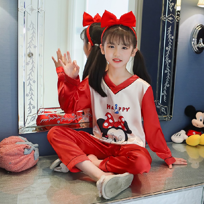 Bộ Đồ Ngủ Tay Dài Chất Lụa Thời Trang Hàn Quốc Dễ Thương Cho Bé