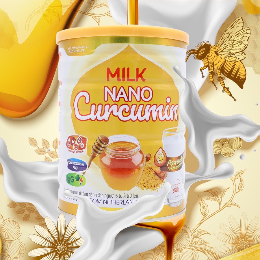 Sữa nghệ Milk nano curcumin 400g-900g -Tốt cho người bị dạ dày, đại tràng, giảm mờ thâm sẹo, tàn nhaHalanmilk