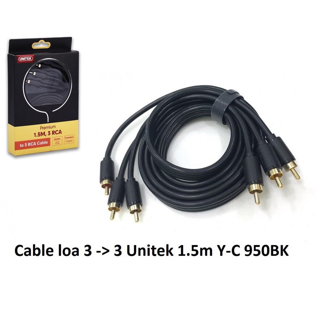 cáp loa 3 đầu bông sen rca sang 3 đầu bông sen rca UNITEK YC 950BK 1.5M