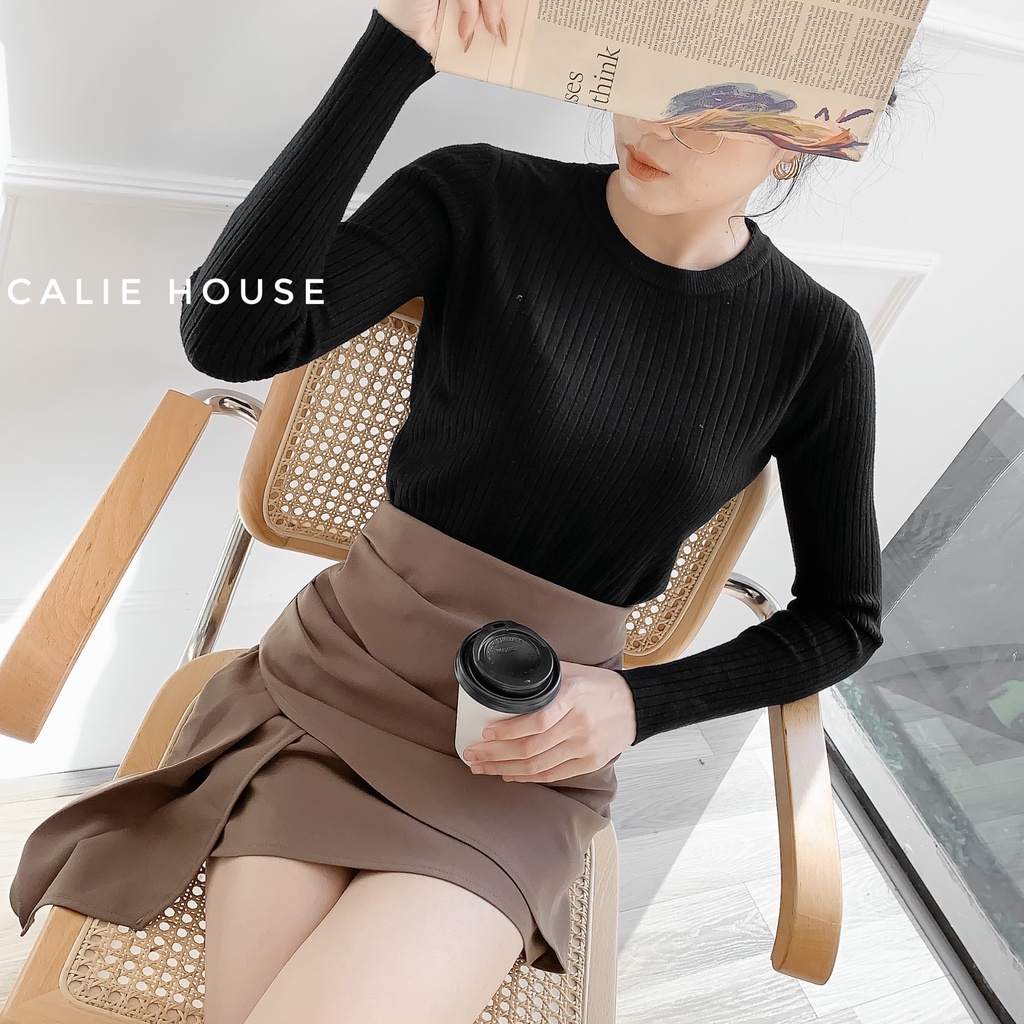 Áo len tăm cổ tròn basic thời trang nữ Calie House AL20