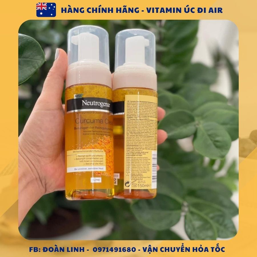 Sữa rửa mặt tạo bọt Neutrogena Nghệ Calme Curcuma  150ML, Hàng Chuẩn úc đi air, sữa rửa mặt nghệ neutroge