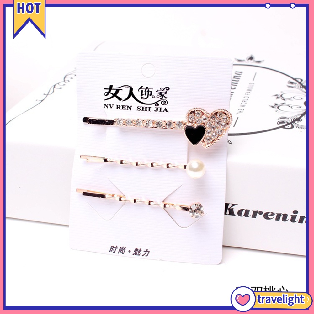 Set 3 kẹp tóc hình trái tim đính đá thời trang cho nữ