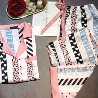 Bộ Pijama lụa satin họa tiết cộc, dài