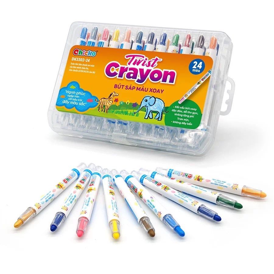 Bút Sáp Màu Xoay Duka Twist Crayon 24 màu - Hộp nhựa PP