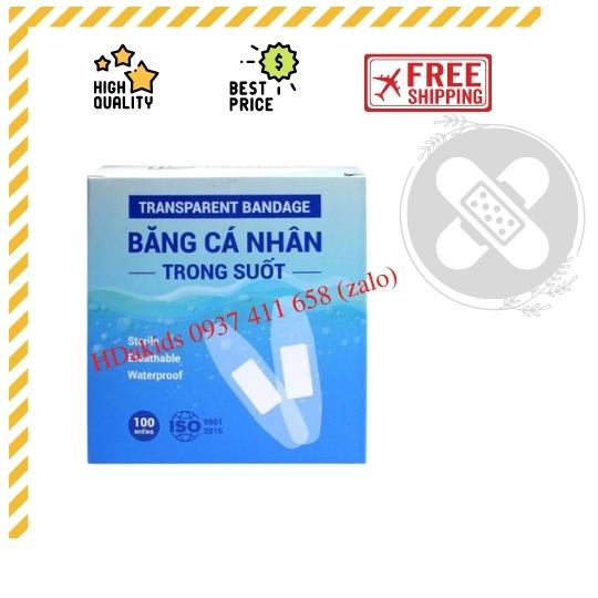 Băng Cá Nhân Trong Suốt- Hộp 100 cái- Dùng Che Vết Thương Không Lo Người Khác Thấy