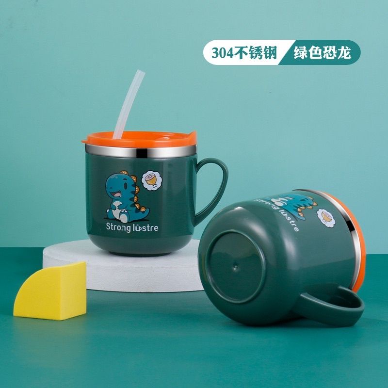 Ly cốc inox giữ nhiệt kèm nắp và ống hút cho bé