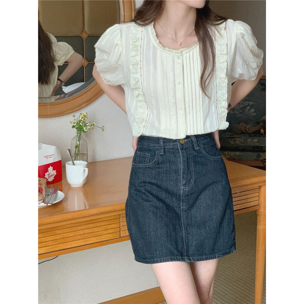 Áo Sơ Mi Nữ Tay Ngắn Thêu Ren Phong Cách Hàn Quốc Thời Trang Mới 52111