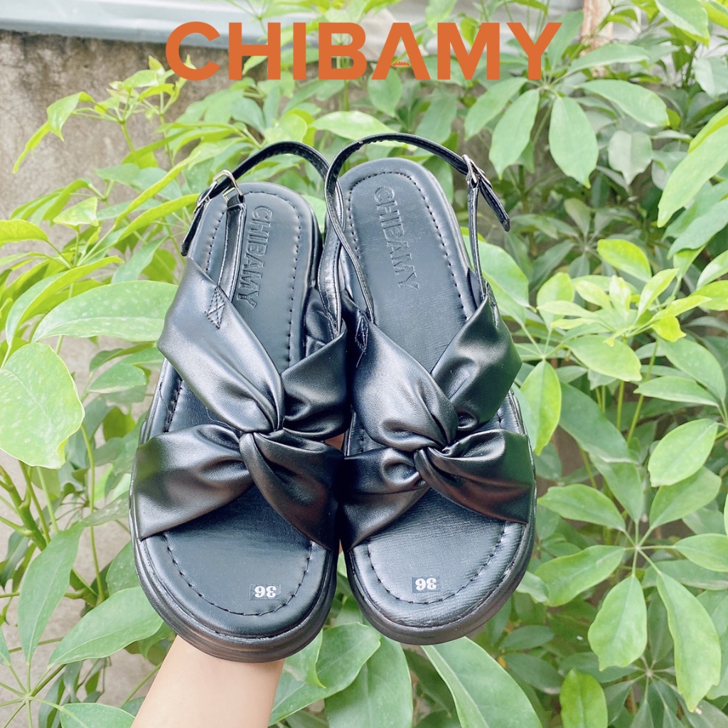 Giày sandal nữ học sinh quai Soắn bản to chất da mềm CHIBAMY đế siêu nhẹ cao 4cm