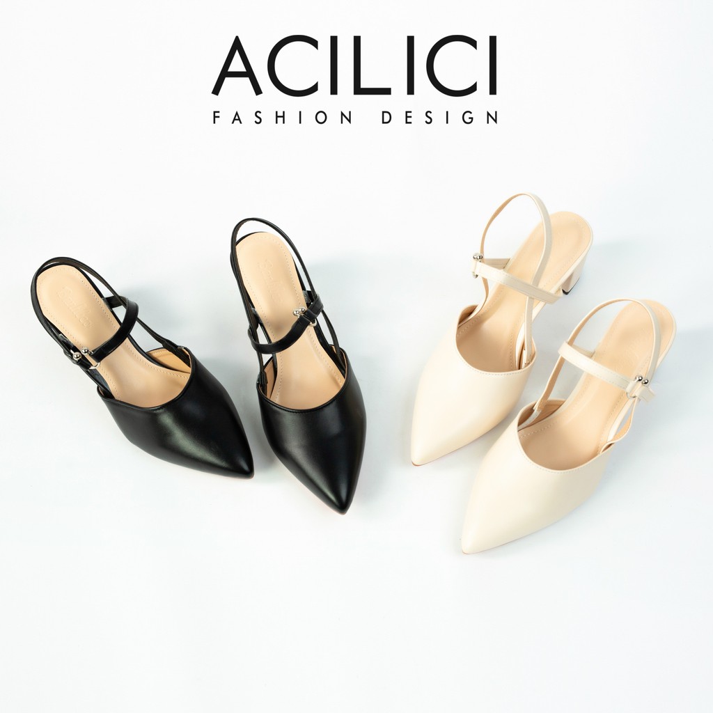 Giày sandal ACILICI cao gót  thời trang mũi nhọn quai mảnh phối dây tinh tế ôm chân đế vuông cao 5p_TC05