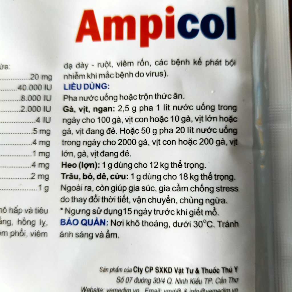 Vemedim Ampicol Dùng cho nhiễm trùng đường hô hấp và tiêu hóa ở gia súc, gia cầm