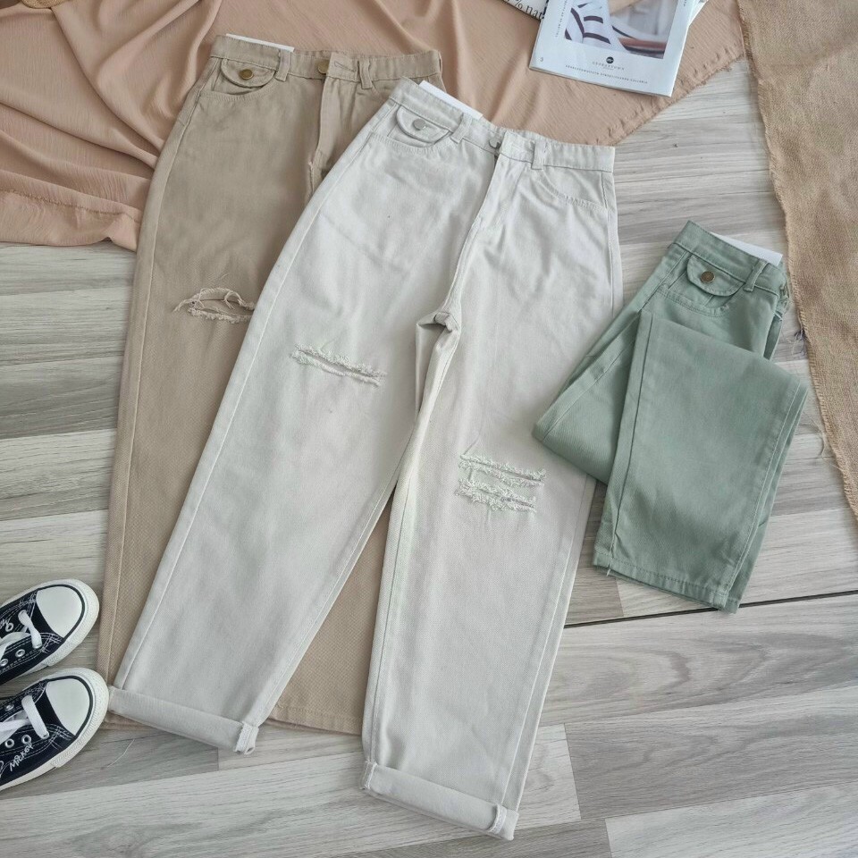 FS50K_Quần Baggy Rách Kaki Kèm Túi Nắp Hình Thật Trải Sàn Ms: 123