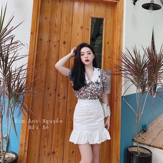BÁN SỈ SET ÁO HOA NHÍ CỔ THÊU CHÂN VÁY NHÚN TRẮNG
