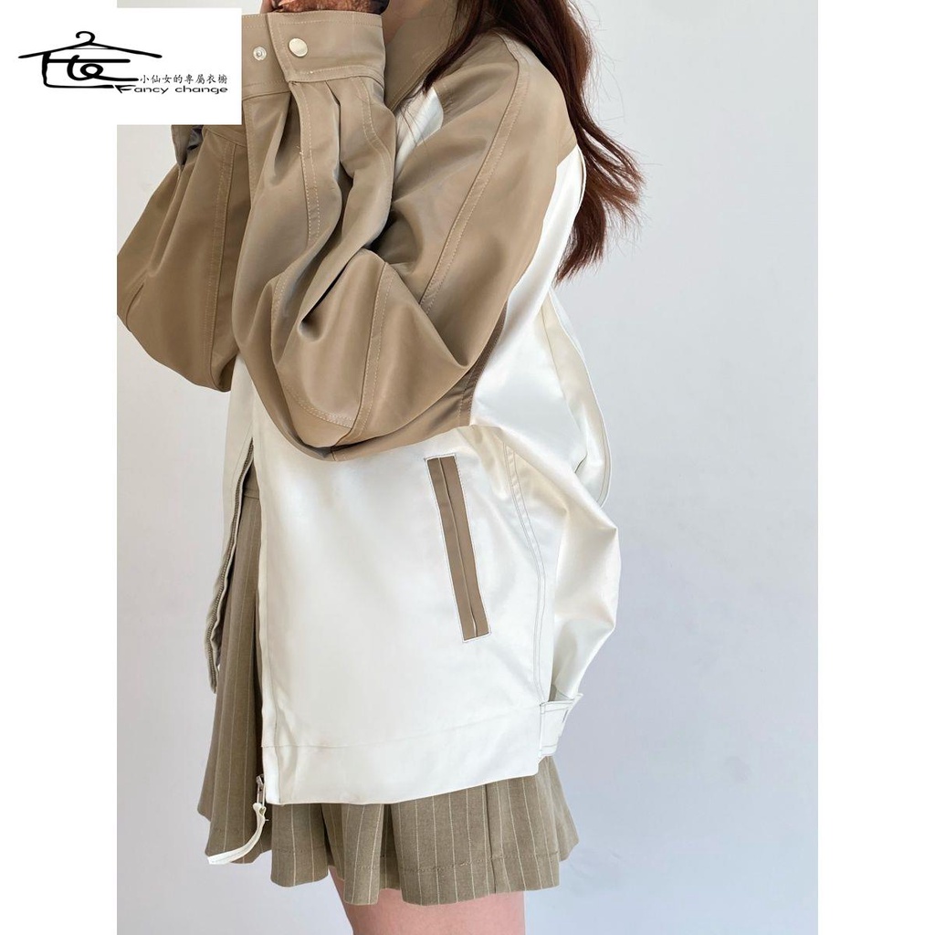 Áo Khoác Dáng Rộng Màu Sắc Tương Phản Thời Trang Thu Đông Phong Cách Hàn Quốc