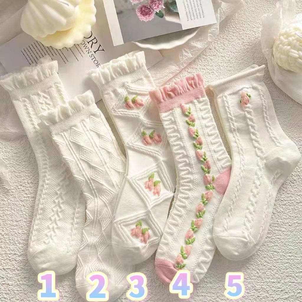 Vớ Ren Mỏng Cổ Cao Nhiều Màu Sắc Thời Trang Phong Cách Nhật Bản Cho Nữ