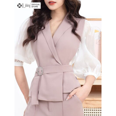 Áo vest nữ Linbi màu hồng, phối oganza sang trọng, xinh xắn Liin clothing V5313 | BigBuy360 - bigbuy360.vn