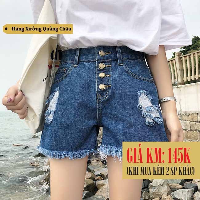 [Hàng có sẵn]Quần shorts jeans nữ lưng cao Ulzzang Quảng Châu QNJ36