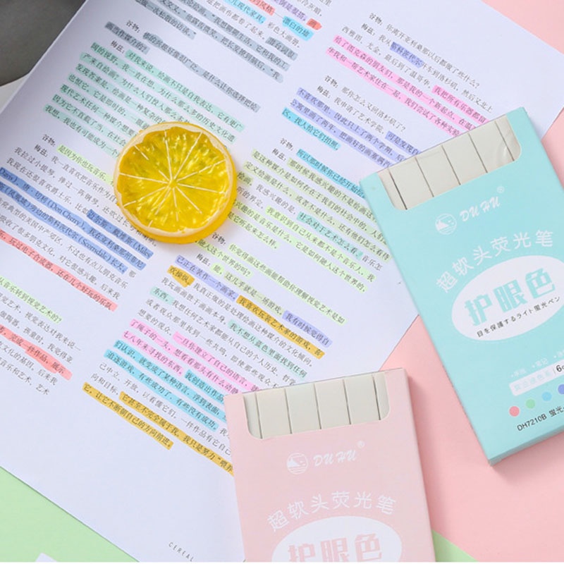 Bộ 6 Bút Đánh Dấu Đầu Mềm Nhiều Màu Sắc Có Sức Chứa Lớn Gồm 6 Màu Để Lựa Chọn