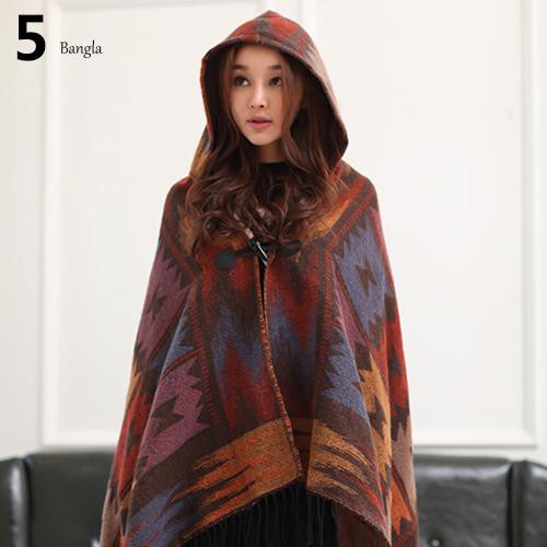 Bg BG BG Chất Lượng Cao✔Áo Choàng Poncho Có Nón Họa Tiết Hình Học Cho Nữ