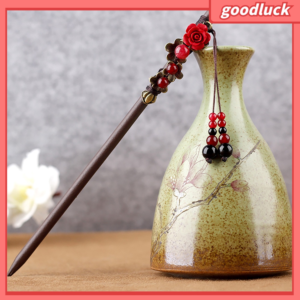 Trâm Cài Tóc Bằng Gỗ Đính Tua Rua Phong Cách Trung Hoa Cổ Điển