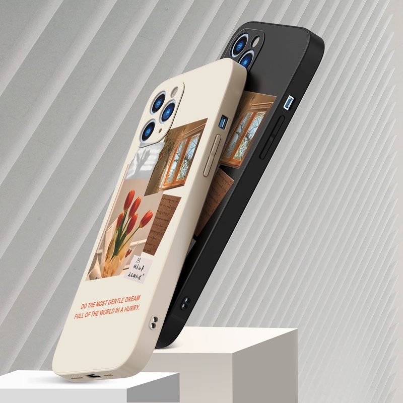 Ốp lưng iphone Ốp điện thoại SUNTAIHO silicone dẻo họa tiết hoa tulip đỏ thích hợp cho iPhone 13 12 11 Mini Pro X XR XS Max 7 8 Plus