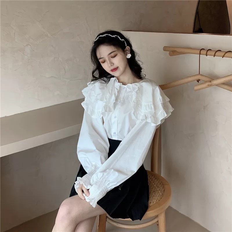Áo sơ mi thiết kế cổ bèo tay phồng phong cách tiểu thư bánh bèo ASM30