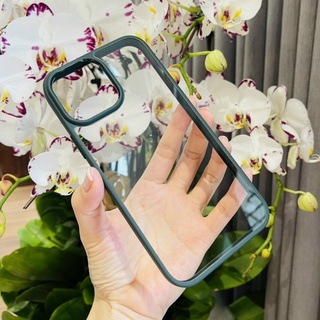 (Xanh rêu)_Ốp lưng Likgus trong suốt viền màu cho iPhone 14, 14 Pro, 14 Max 13, 13 Pro, 13 Pro Max chống sốc không ố màu