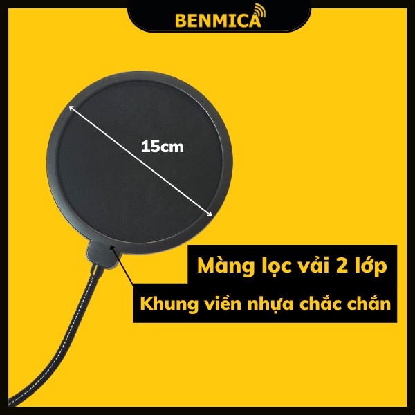 Màng lọc âm cho micro Benmica P01 thiết kế vải 2 lớp, lọc âm gió - Hàng chính hãng