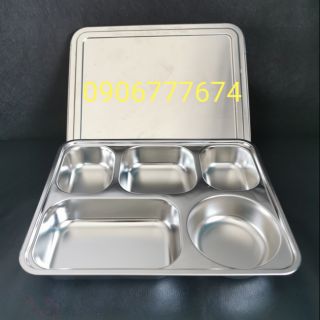 Khay cơm 5 ngăn sâu lòng inox loại 1- kt 22x28cm