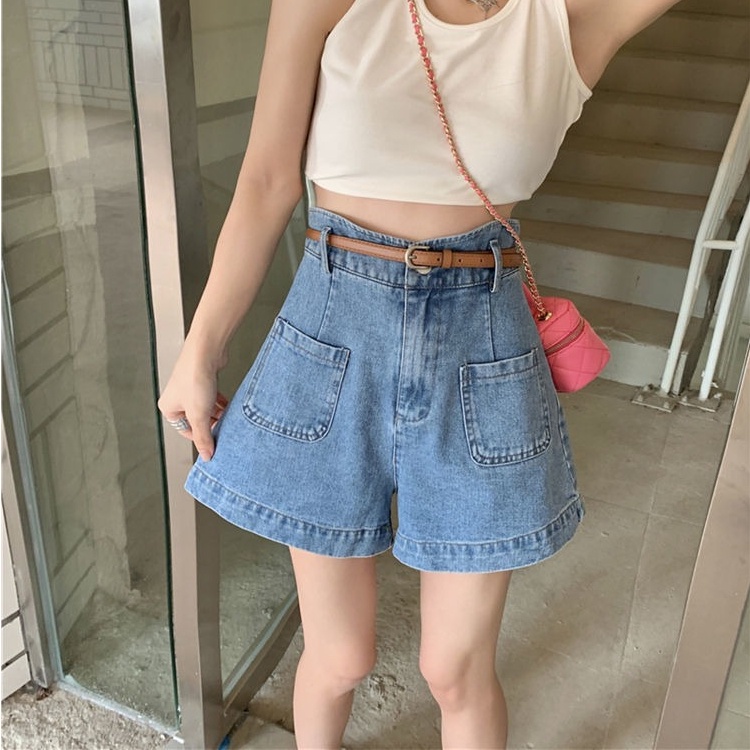 Quần Short Denim Lưng Cao Phong Cách Hàn Quốc Đơn Giản Dành Cho Nữ