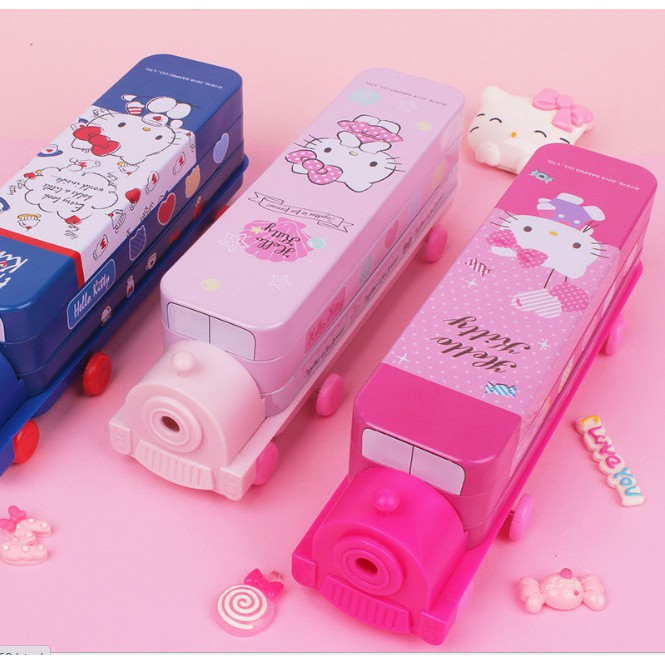 [HÀNG MỚI VỀ] HỘP ĐỰNG BÚT CHO BÉ HÌNH TÀU HỎA CÓ GỌT BÚT CHÌ HELLO KITTY