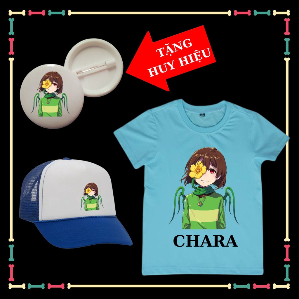 Combo áo mũ lưỡi trai Chara hot Game Sans Undertale cho bé trai bé gái Tặng HUY HIỆU Chara xịn xò cho trẻ em