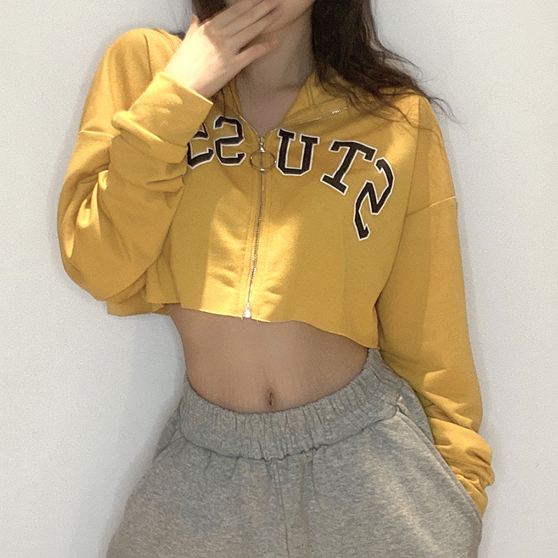 Áo Hoodies Tay Dài Khoá Kéo Hoạ Tiết Chữ In Thiết Kế Dáng Rộng Thoải Mái