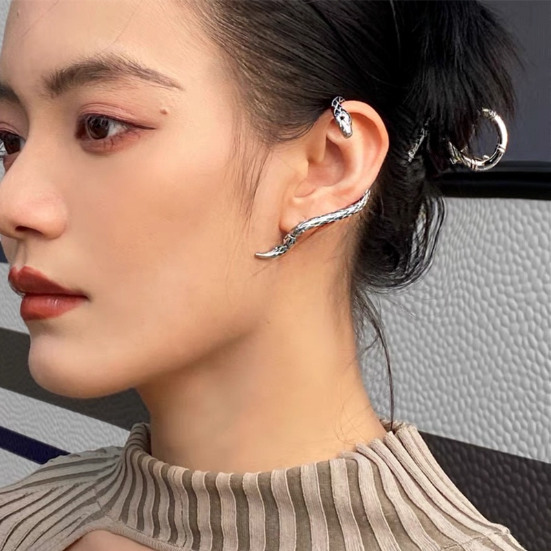 1 Khuyên Tai Tròn Mạ Bạc Hình Rắn Thời Trang Unisex