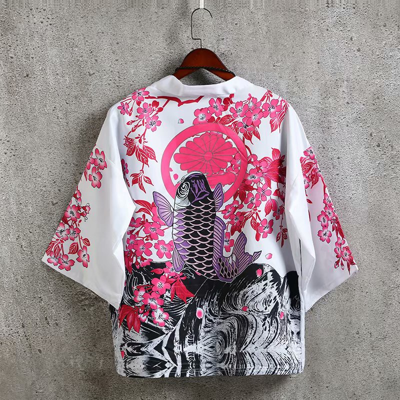 Áo Khoác Cardigan Nam Nữ dáng Kimono Haori Cá KOI Cá Chép màu đen trắng phong cách Nhật Bản Cosplay cho các tín đồ Anime | BigBuy360 - bigbuy360.vn