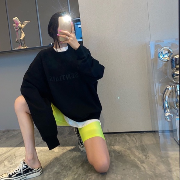 QKOOLE  Áo thun nữ tay dài cổ lọ dáng rộng phong cách Hàn Quốc