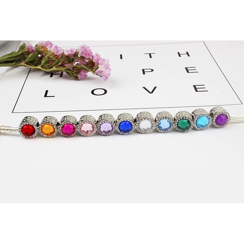 Hạt Charm KATEDA SHOP Mạ Bạc Đính Đá, Làm Vòng Tay Đi Chơi Dự Tiệc Nhiều Màu Sắc