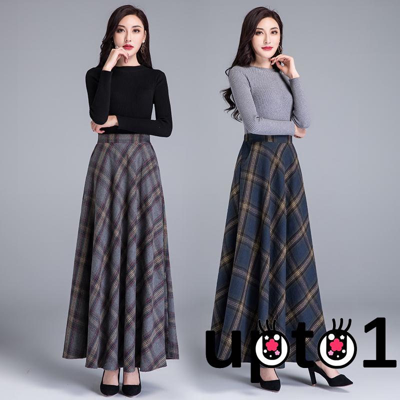 Chân Váy Dài Họa Tiết Kẻ Lưới Nữ Tính