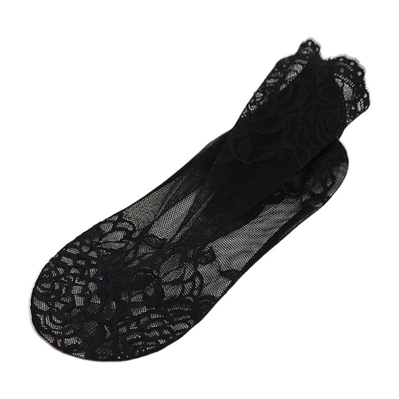 Youyo Đôi Vớ Lưới Xuyên Thấu Màu Trơn Phối Ren Hoa Siêu Mỏng Chống Trượt Gợi Cảm Cho Nữ