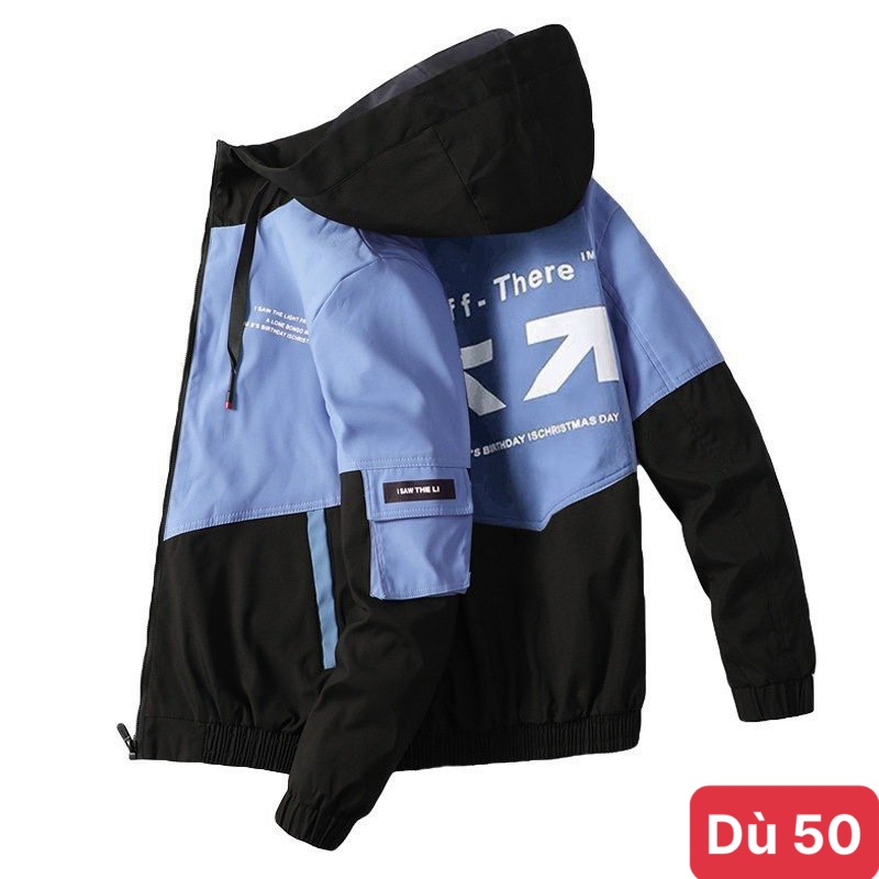 Áo khoác dù nam màu xanh trắng có nón chất liệu dù gió 2 lớp cao cấp form bóng chày bomber đẹp ADOSHOP10 Nhiều mẫu mới