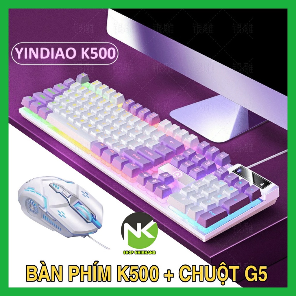 COMBO Bàn phím giả cơ YINDIAO K500 + Chuột G5 đa dạng màu sắc kèm theo đèn led 7 màu xuyên phím dành cho game thủ - NK